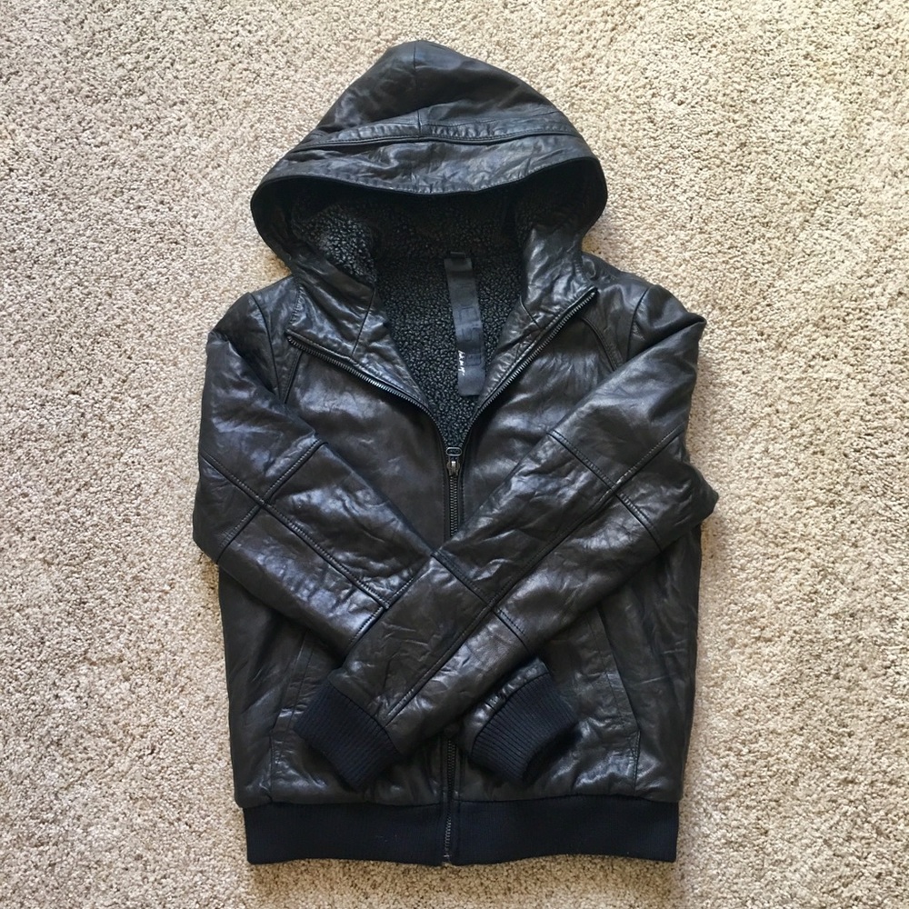 Joe’s Jeans 100% Leather Jacket Hoodie Sherpa